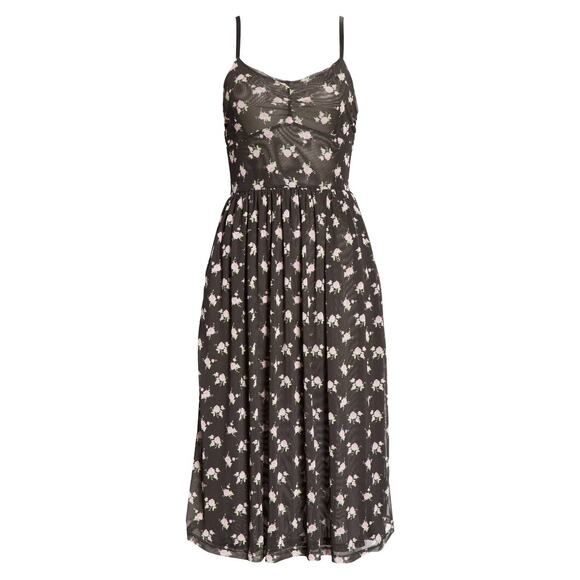 Sandy Liang Mesh Rose Bud Black Pink Midi Dress Small - Picture 1 of 8